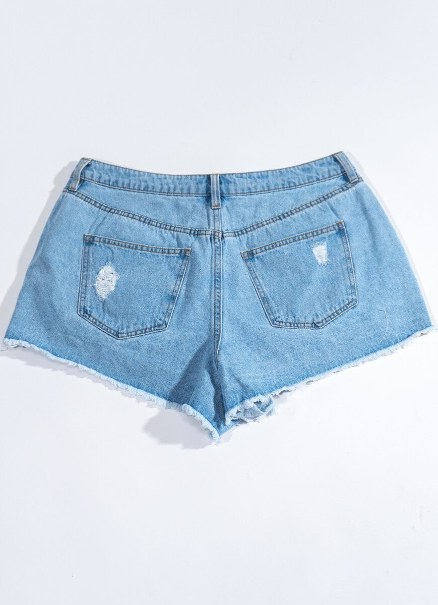 Plus Size Distressed Rhinestone-Fringe Denim Shorts - Image 4