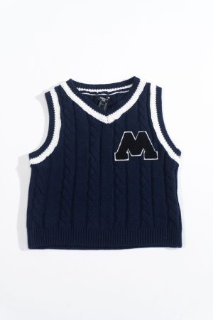 Kids Varsity Cable-Knit V-Neck Vest