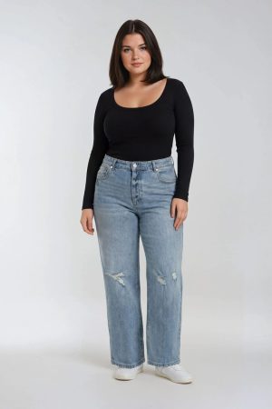 Plus Size Distressed Wide-Leg Jeans
