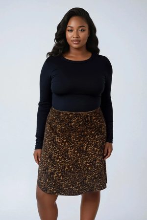 Plus Size Leopard Print Midi Skirt