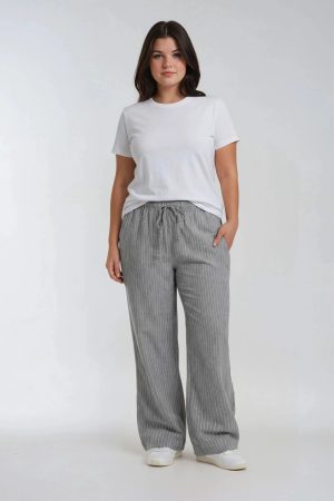 Plus Size Pinstriped Drawstring Pants
