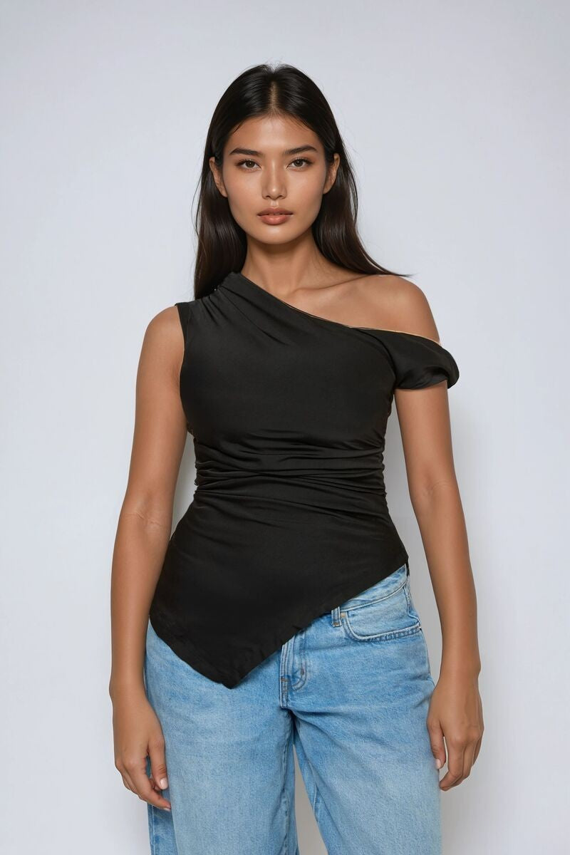 Asymmetrical One-Shoulder Ruched Top - Image 3