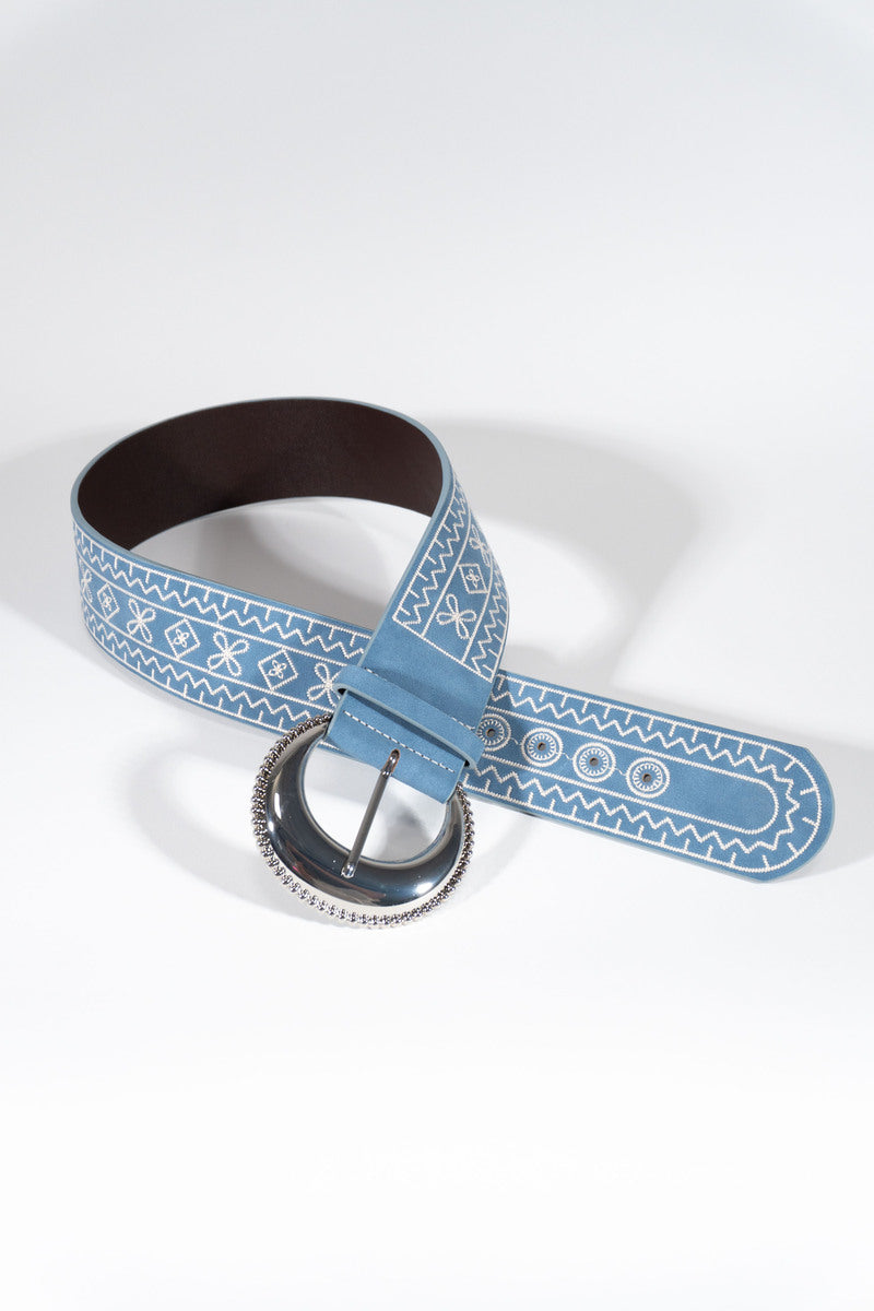 Embroidered Faux Leather Belt