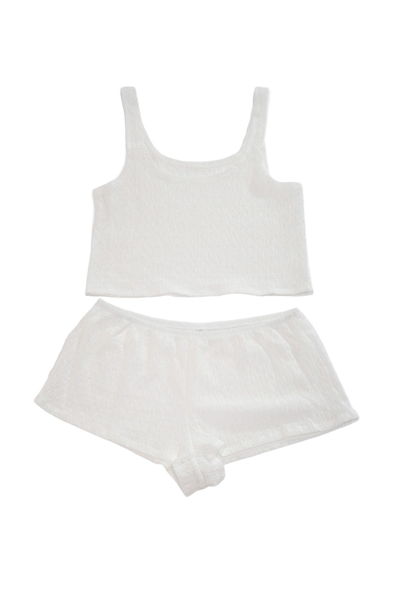 Textured Crop Top & Shorts Swim Cover-Up Set - Image 2