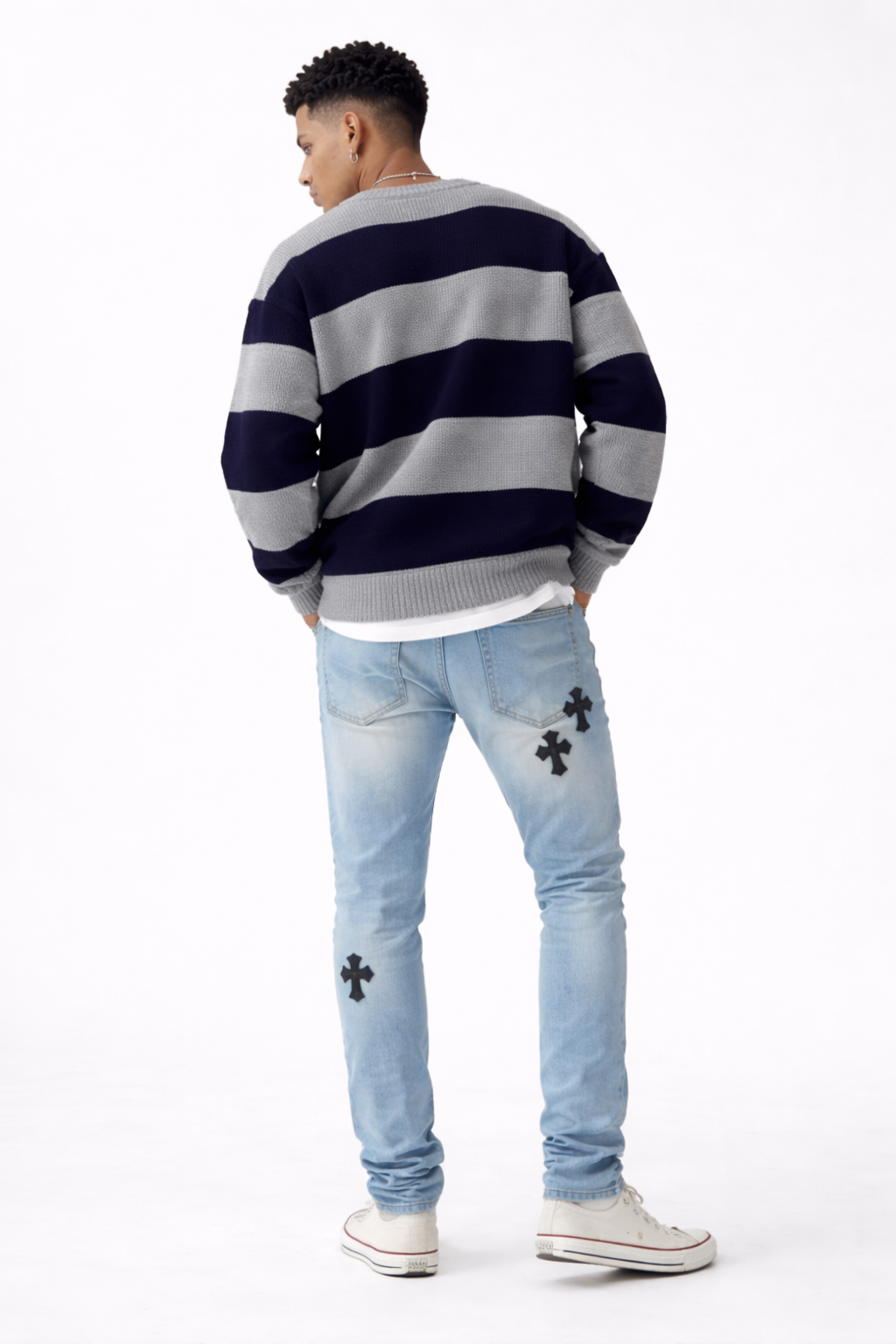 Men's Cross Embroidered Skinny Jeans - Image 2