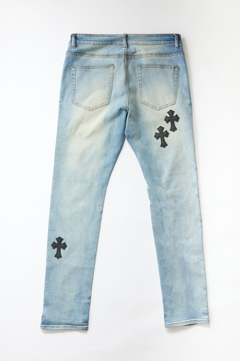 Men's Cross Embroidered Skinny Jeans - Image 4