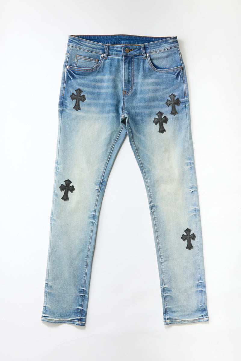 Men's Cross Embroidered Skinny Jeans - Image 3