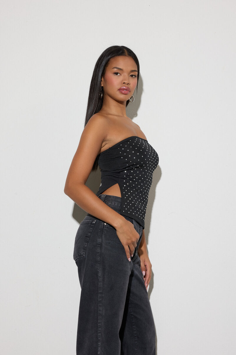 Rhinestone-Studded Split-Hem Tube Top - Image 2