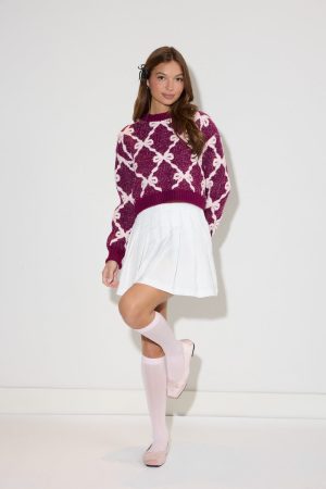 Jacquard Cropped Bow Sweater