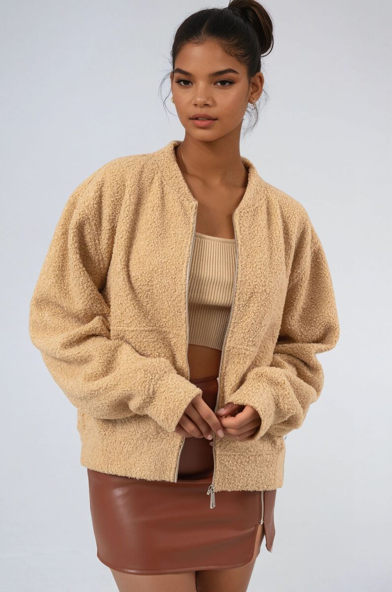 Boucle Zip-Front Bomber Jacket - Image 3