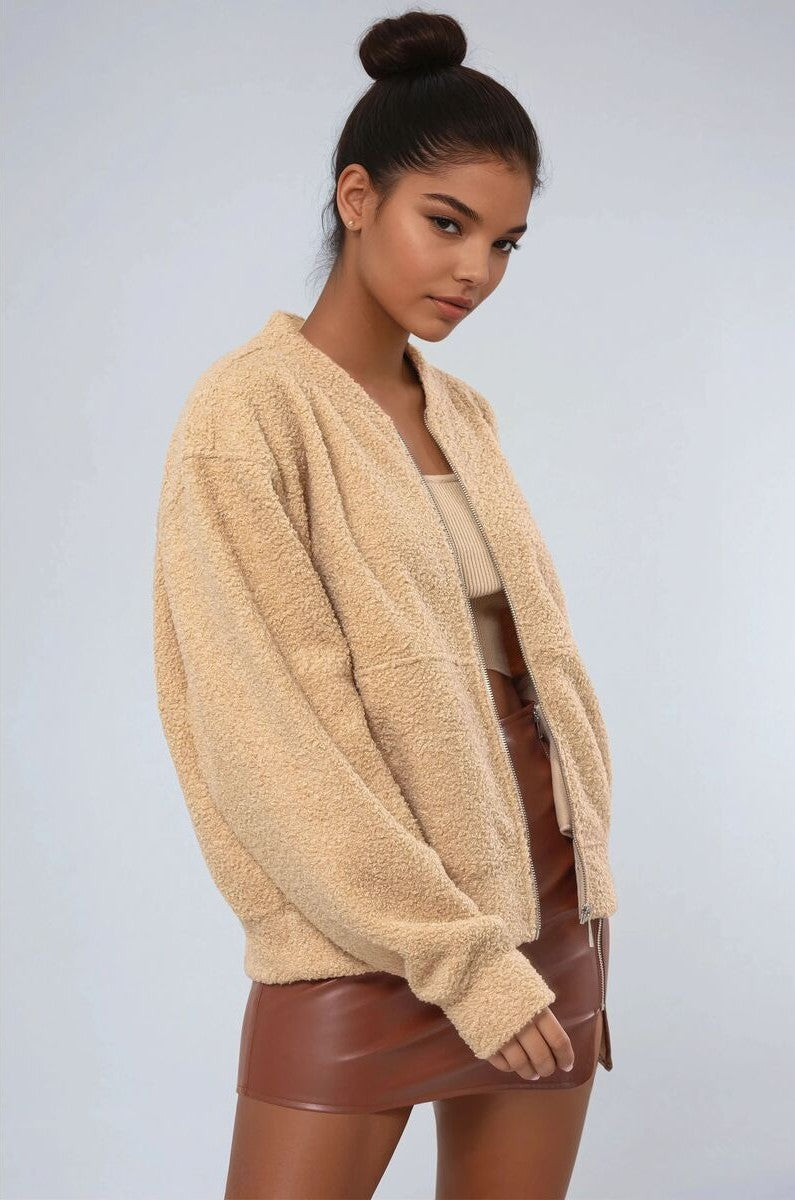 Boucle Zip-Front Bomber Jacket - Image 4