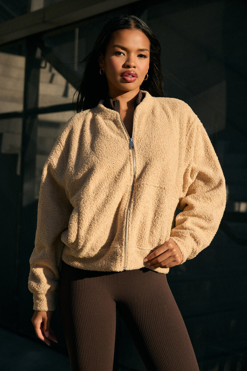 Boucle Zip-Front Bomber Jacket