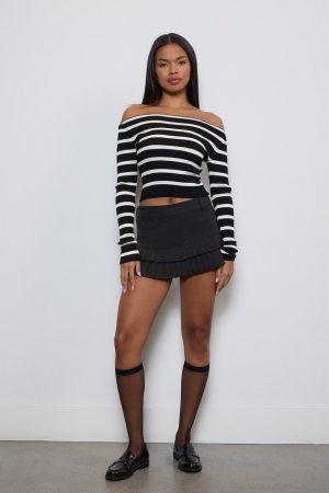 Striped Boatneck Cropped Sweater