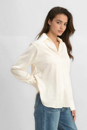 Satin Button-Front Shirt