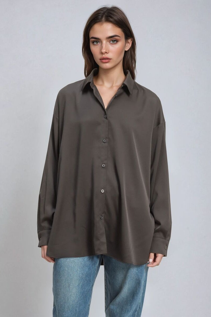 Oversized Satin Button-Up Shirt - Image 2