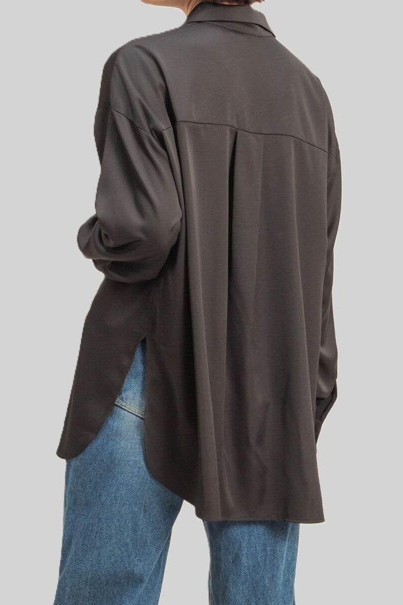 Oversized Satin Button-Up Shirt - Image 3