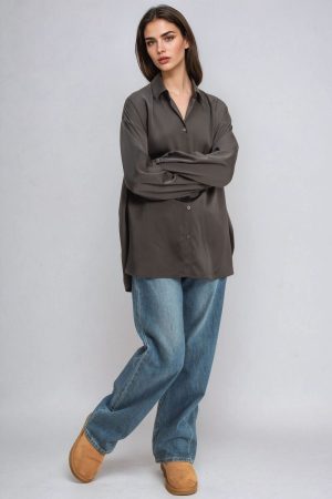 Oversized Satin Button-Up Shirt