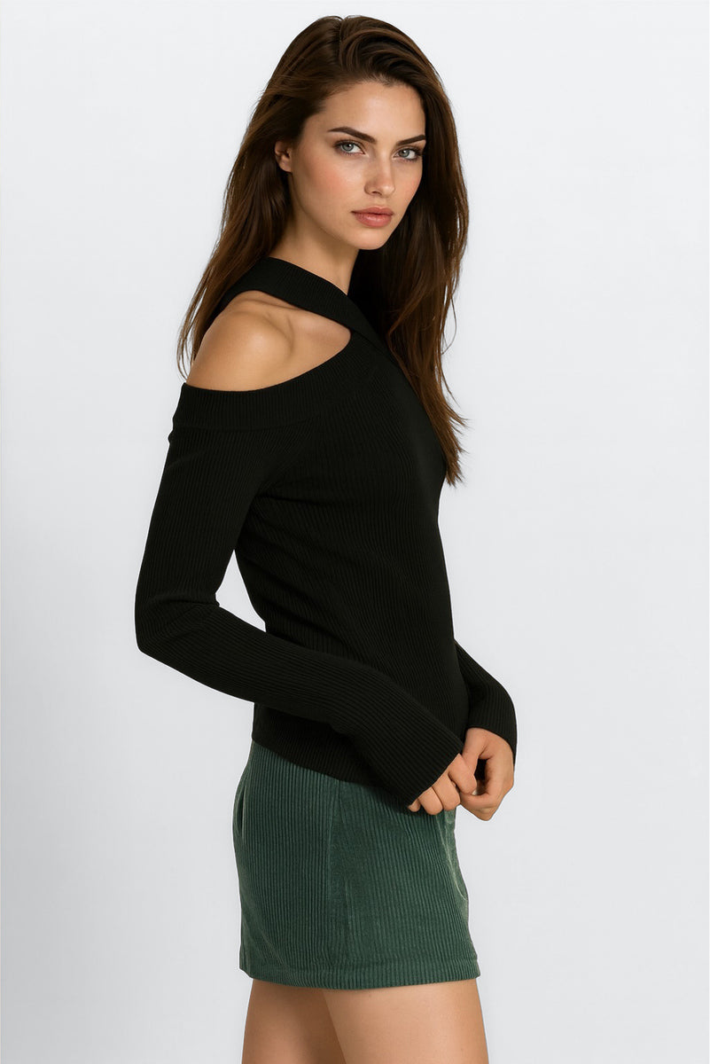 Ribbed Off-The-Shoulder Halter Sweater-Knit Top - Image 7