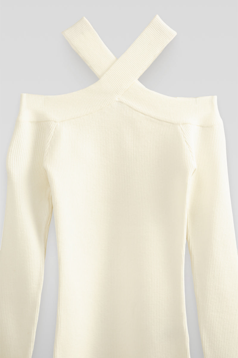 Ribbed Off-The-Shoulder Halter Sweater-Knit Top - Image 13