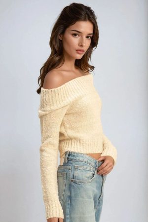 Cropped Off-The-Shoulder Sweater