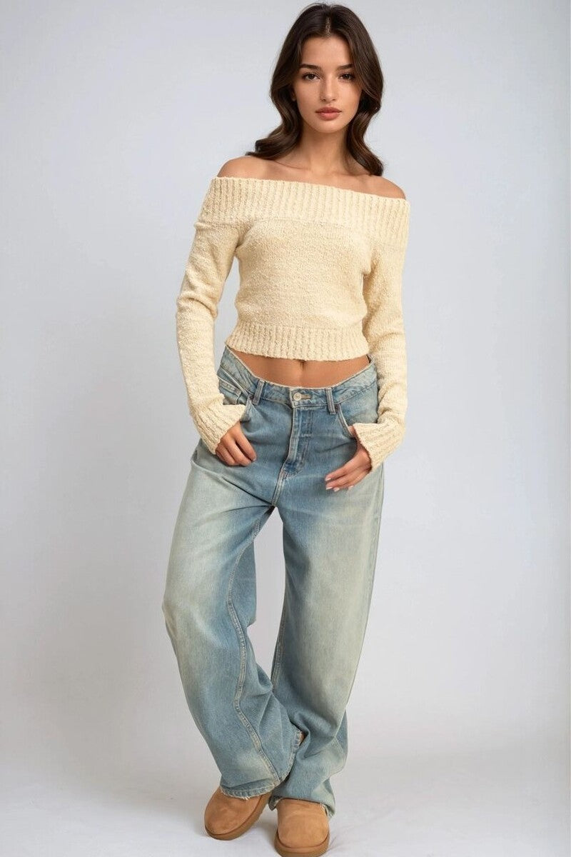 Cropped Off-The-Shoulder Sweater - Image 2
