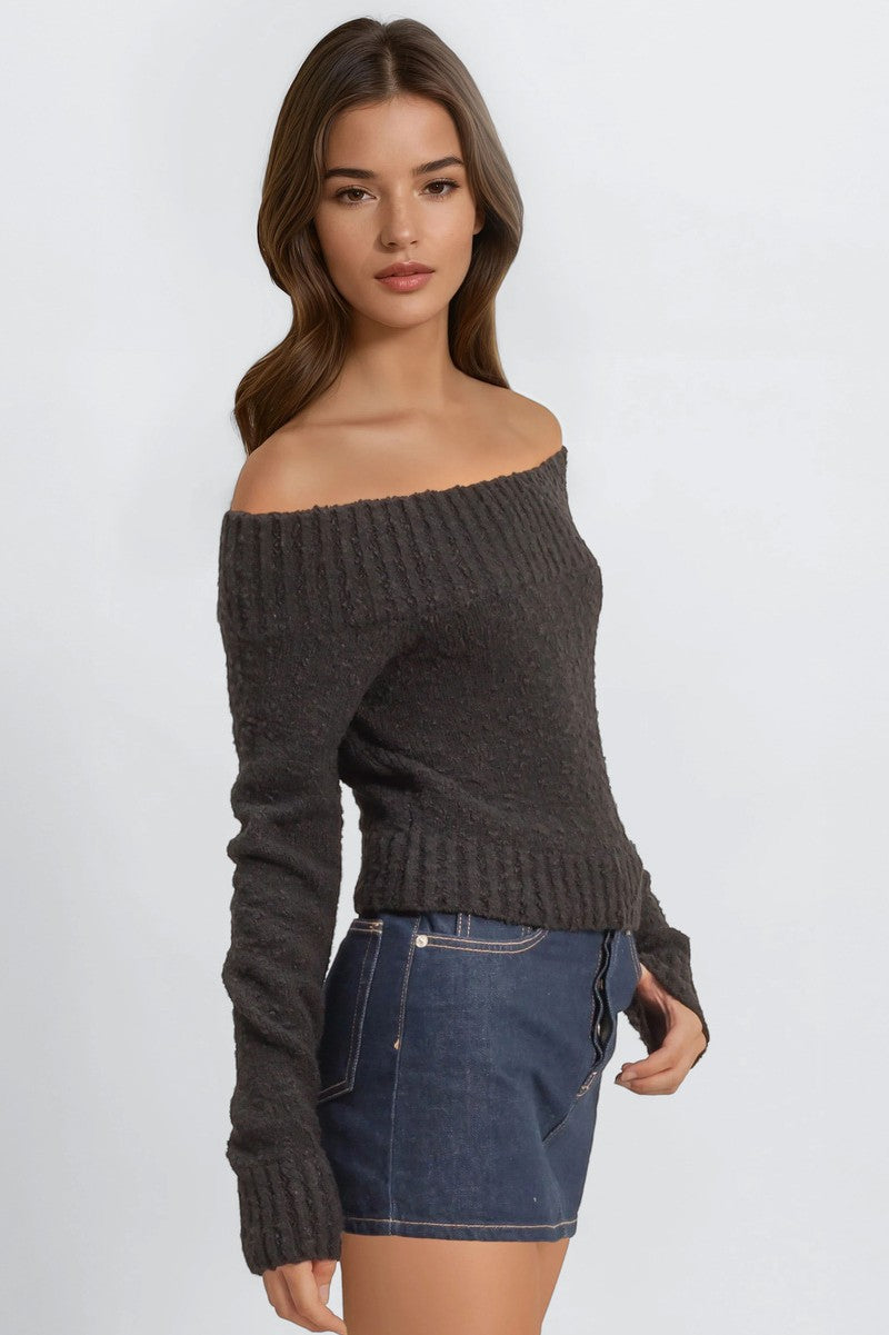 Cropped Off-The-Shoulder Sweater - Image 6