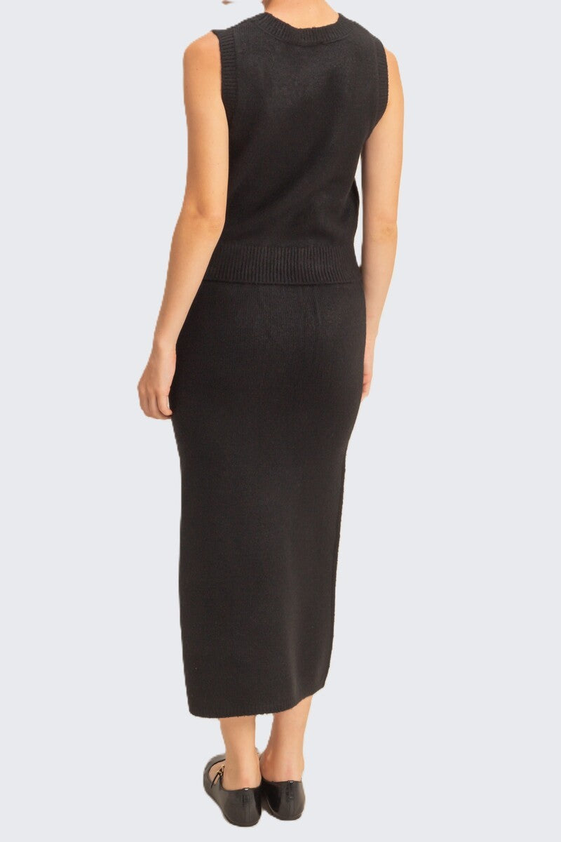 Button-Front Vest & Maxi Skirt Sweater Set - Image 13