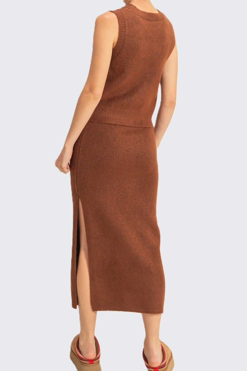 Button-Front Vest & Maxi Skirt Sweater Set - Image 4