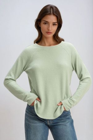 Waffle Knit Long-Sleeve Top