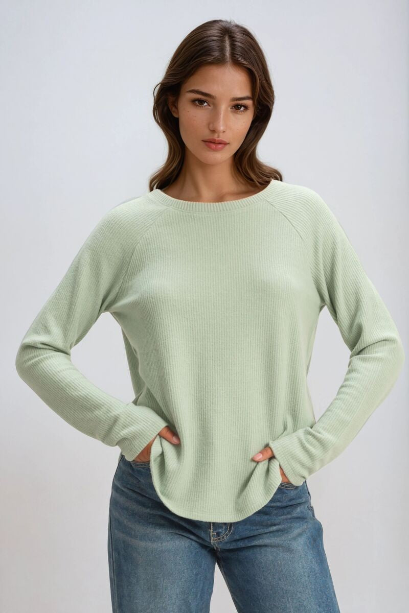 Waffle Knit Long-Sleeve Top