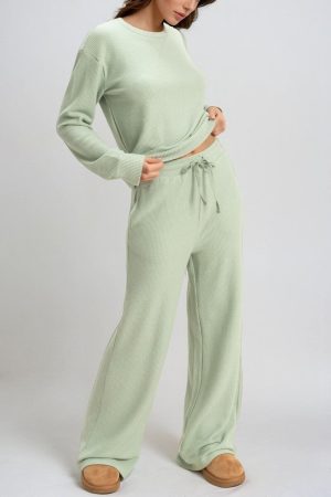 Waffle Knit Wide-Leg Pants