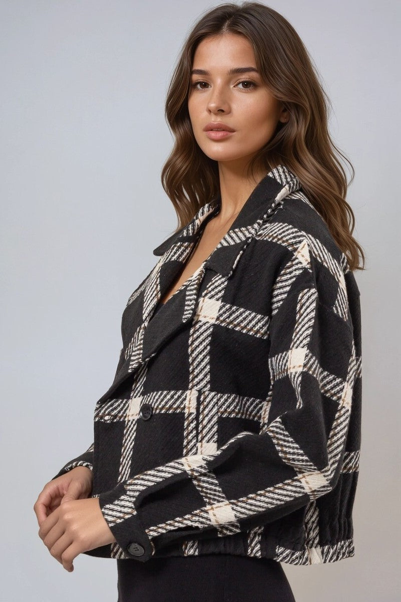Plaid Double-Breasted Cropped Jacket - Image 2
