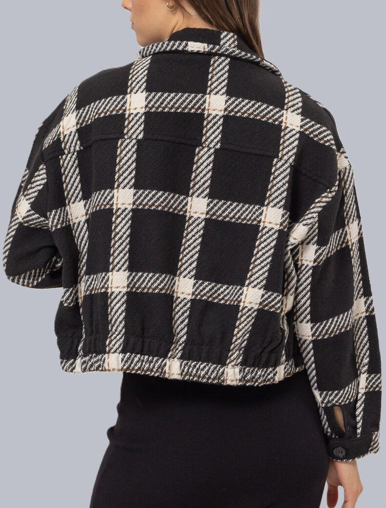 Plaid Double-Breasted Cropped Jacket - Image 4