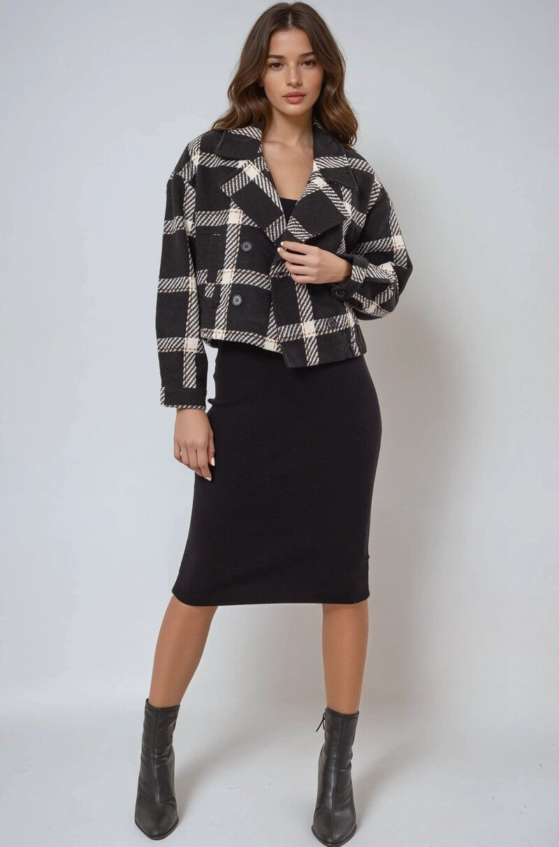 Plaid Double-Breasted Cropped Jacket