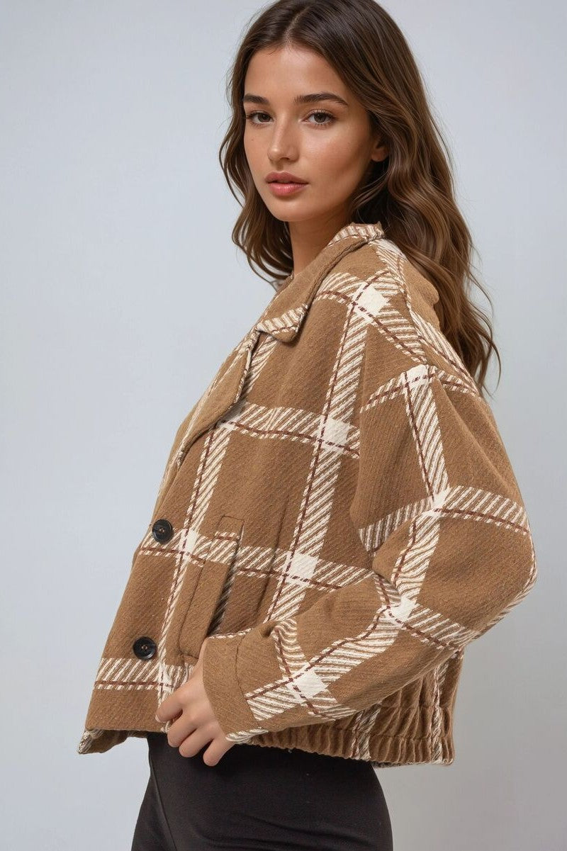 Plaid Double-Breasted Cropped Jacket - Image 6