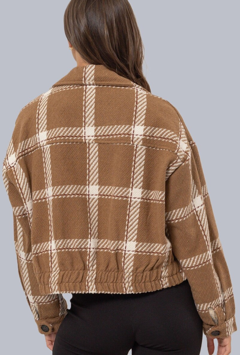 Plaid Double-Breasted Cropped Jacket - Image 8