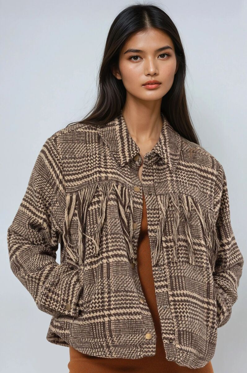 Glen Plaid Fringe-Trim Jacket - Image 2