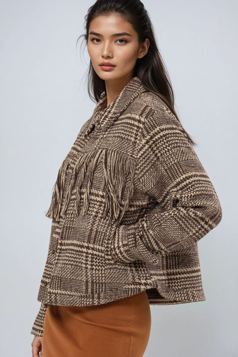 Glen Plaid Fringe-Trim Jacket - Image 3