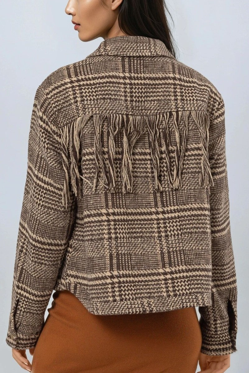 Glen Plaid Fringe-Trim Jacket - Image 4