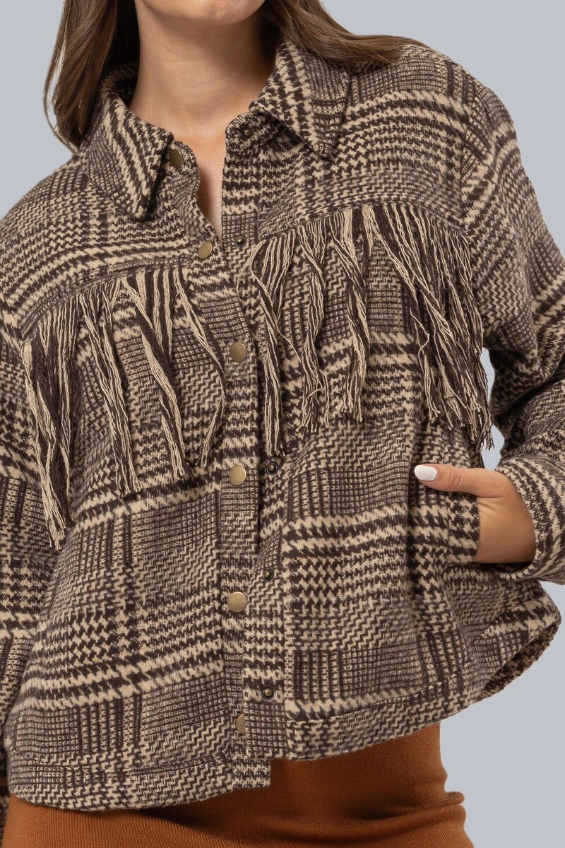 Glen Plaid Fringe-Trim Jacket - Image 5