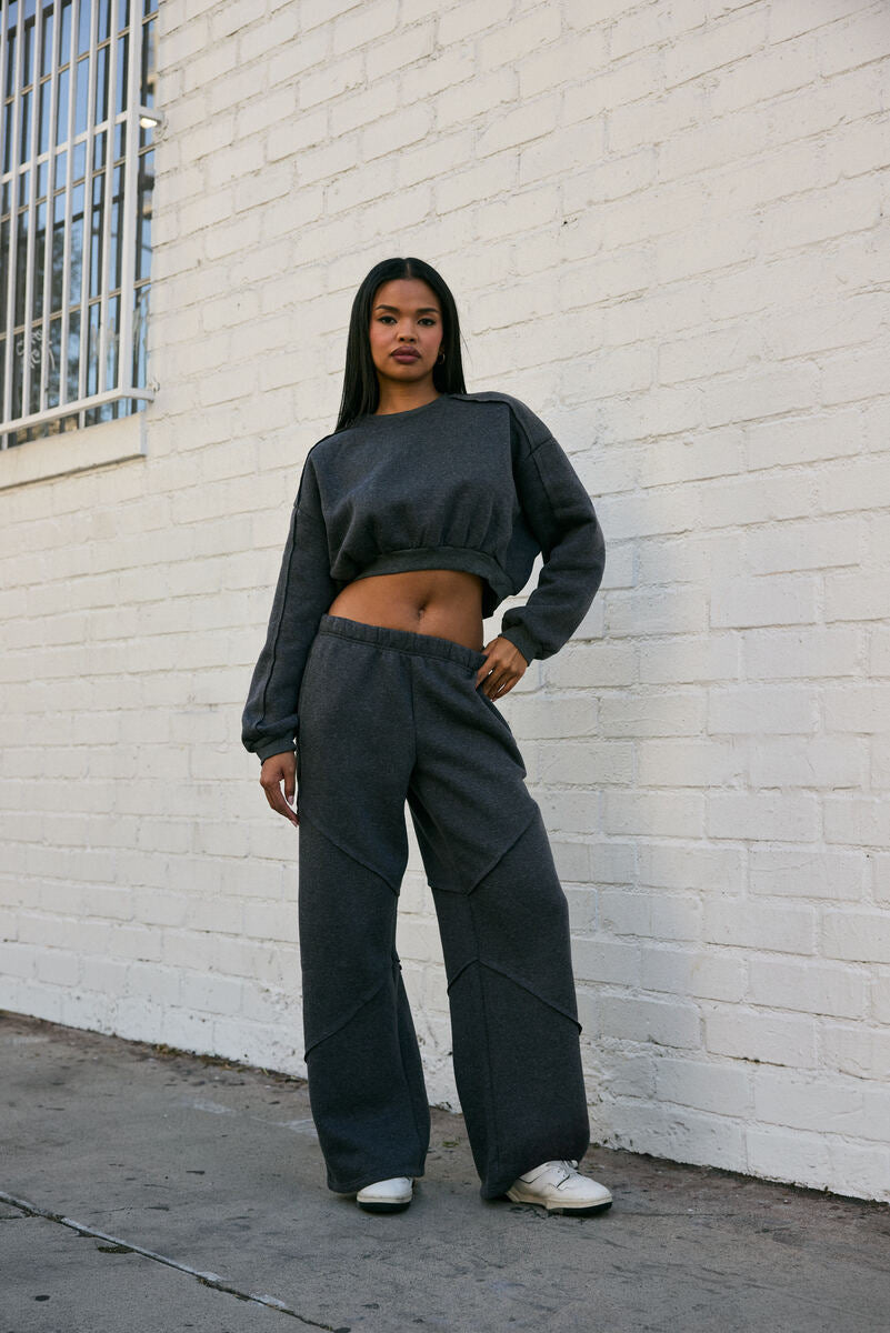 Exposed-Seam Wide-Leg Joggers