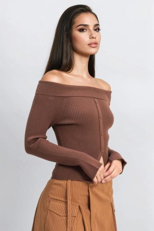 Ribbed Off-The-Shoulder Sweater-Knit Top