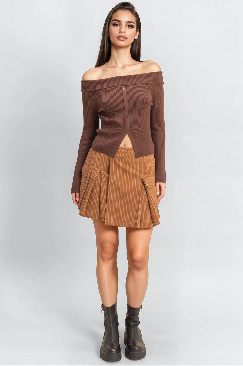 Ribbed Off-The-Shoulder Sweater-Knit Top - Image 2