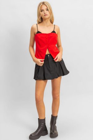 Twill Pleated Balloon Mini Skirt