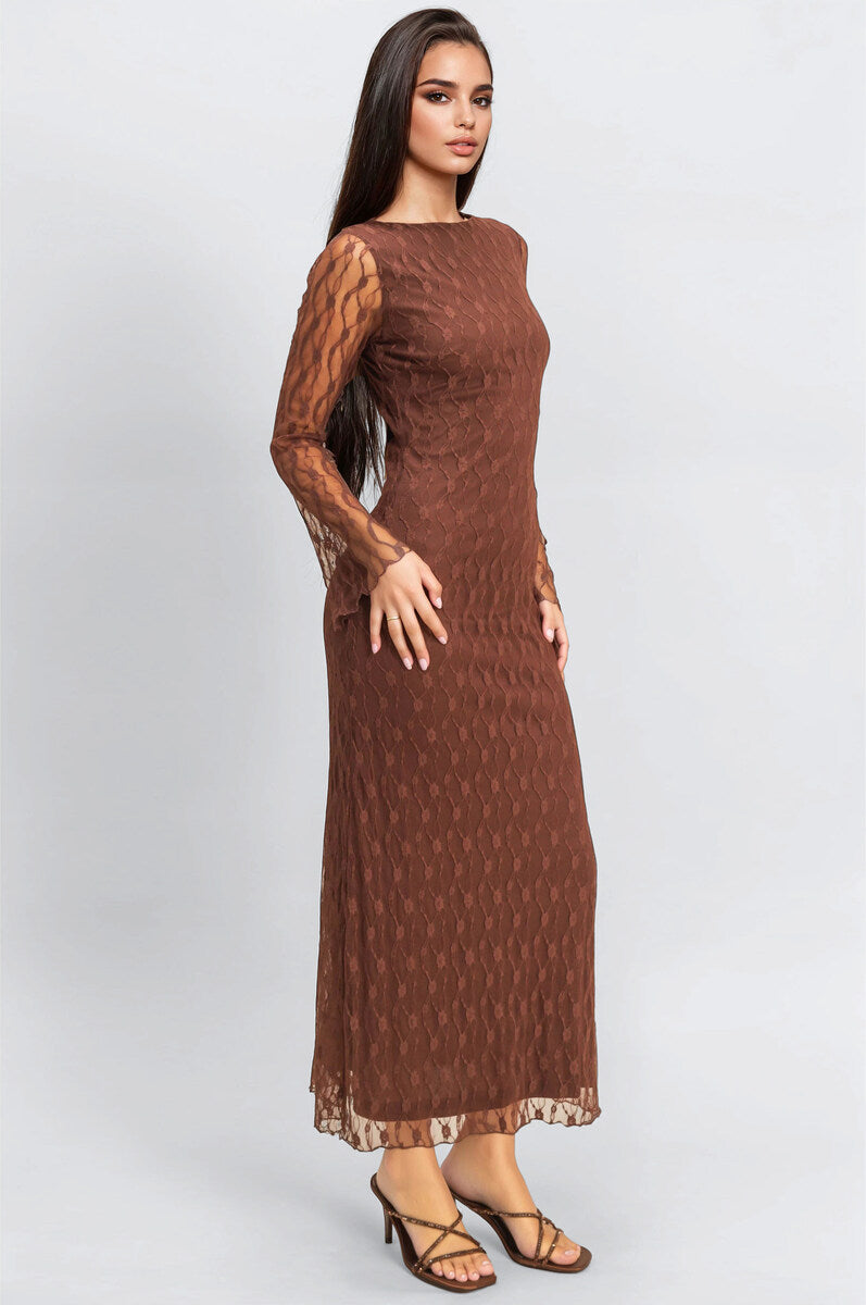 Semi-Sheer Lace Bodycon Maxi Dress - Image 2