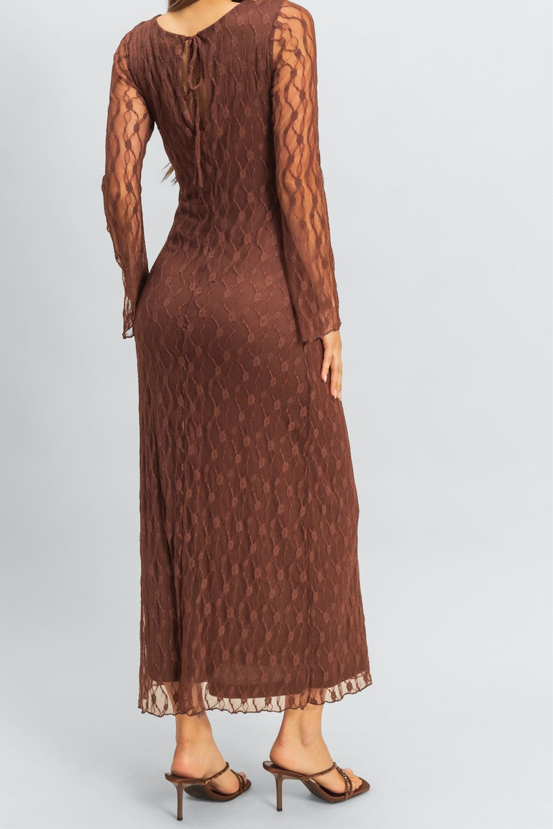 Semi-Sheer Lace Bodycon Maxi Dress - Image 3