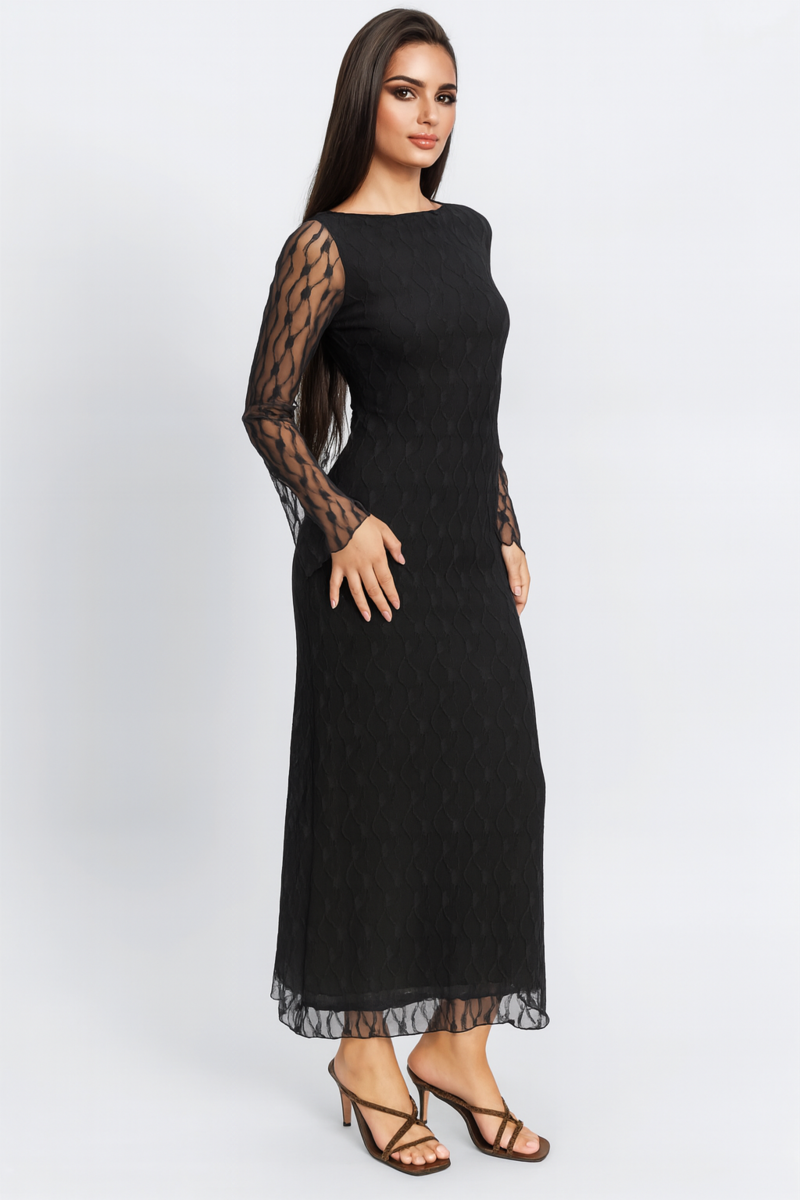 Semi-Sheer Lace Bodycon Maxi Dress - Image 6