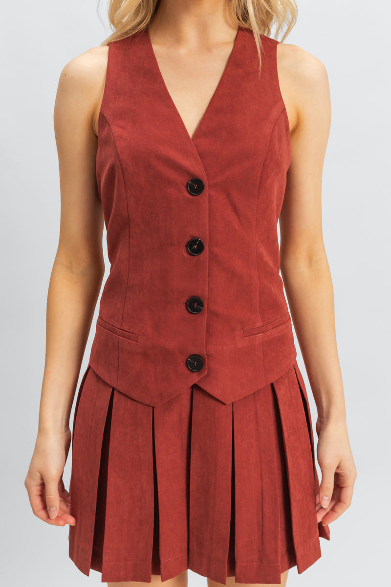 Vested Pleat-Skirt Mini Dress - Image 5