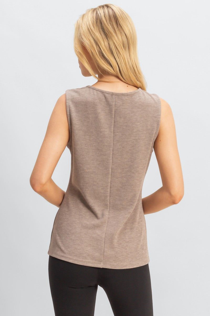 Rib-Knit Button-Front Sleeveless Top - Image 3