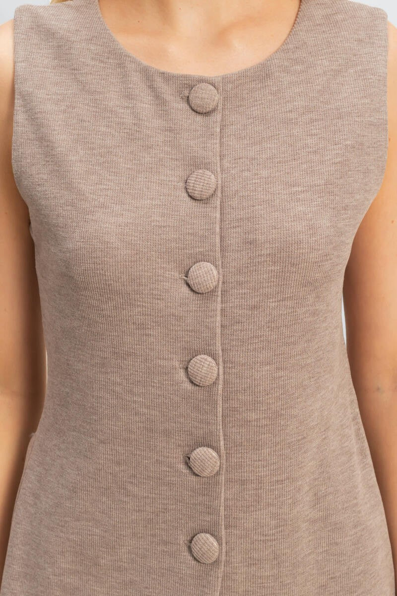 Rib-Knit Button-Front Sleeveless Top - Image 4